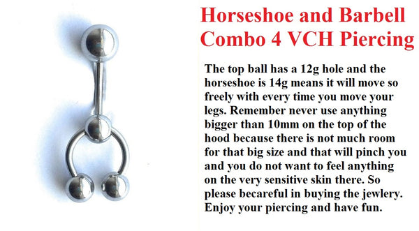 Surgical Steel HORSESHOE & BARBELL COMBO for VCH Piercing.