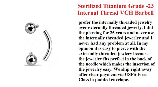 Sterilized Titanium Grade-23 INTERNALLY THREADED 5mm Balls VCH Barbell.