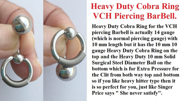 Heavy Duty COBRA Ring VCH Piercing Barbell.