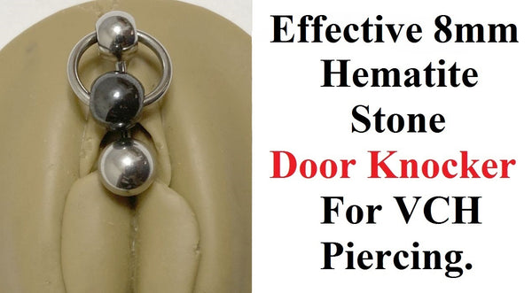 EFFECTIVE 8mm Hematite Stone Door Knocker Barbell for 14g VCH Piercing.