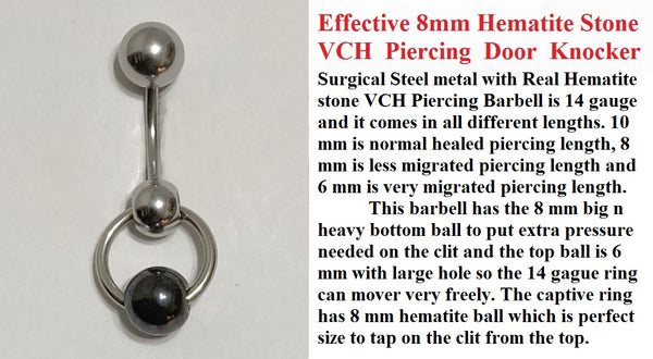 EFFECTIVE 8mm Hematite Stone Door Knocker Barbell for 14g VCH Piercing.