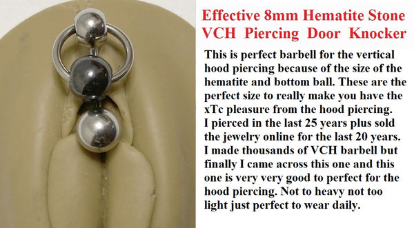 EFFECTIVE 8mm Hematite Stone Door Knocker Barbell for 14g VCH Piercing.