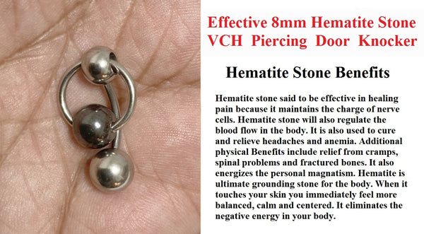 EFFECTIVE 8mm Hematite Stone Door Knocker Barbell for 14g VCH Piercing.