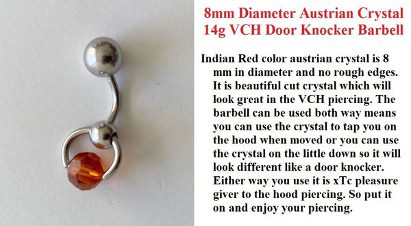 Indian Red Austrian Crystal Door Knocker VCH Piercing Barbell.