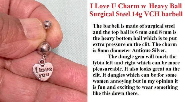 I Love You Surgical Steel with Heavy Balls VCH Piercing Barbell.