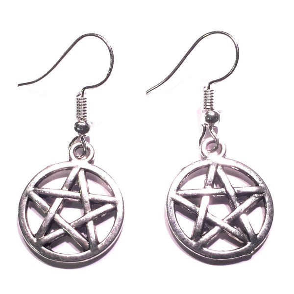 Fandom Pentacle 5/8" Pentagram Silver Earrings.