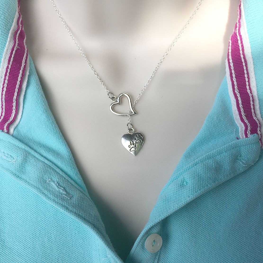 I Love Cats and Dogs Handcrafted Necklace Lariat Y Style.