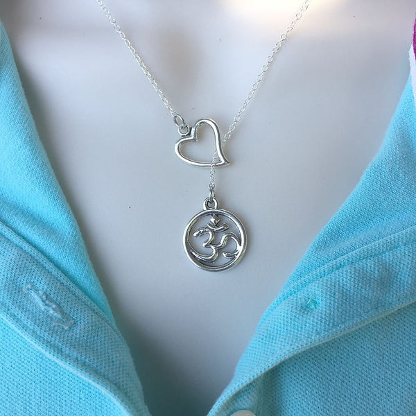 I Love Om Yoga Handcrafted Necklace Lariat Y Style.