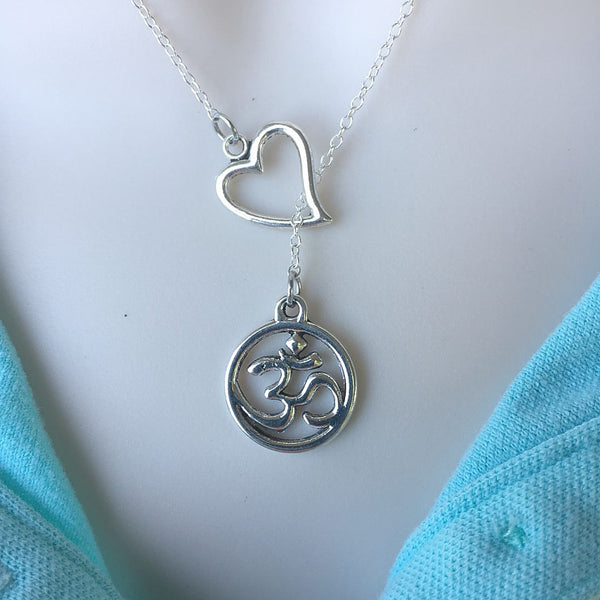 I Love Om Yoga Handcrafted Necklace Lariat Y Style.