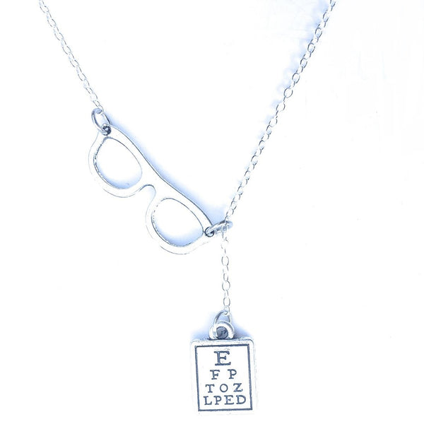 Optician, Ophthalmologist Glasses and Eye Chart Necklace Lariat Style.