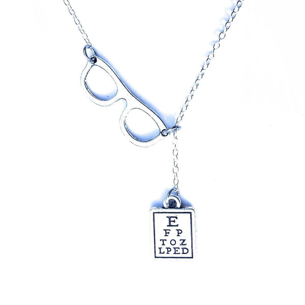 Optician, Ophthalmologist Glasses and Eye Chart Necklace Lariat Style.