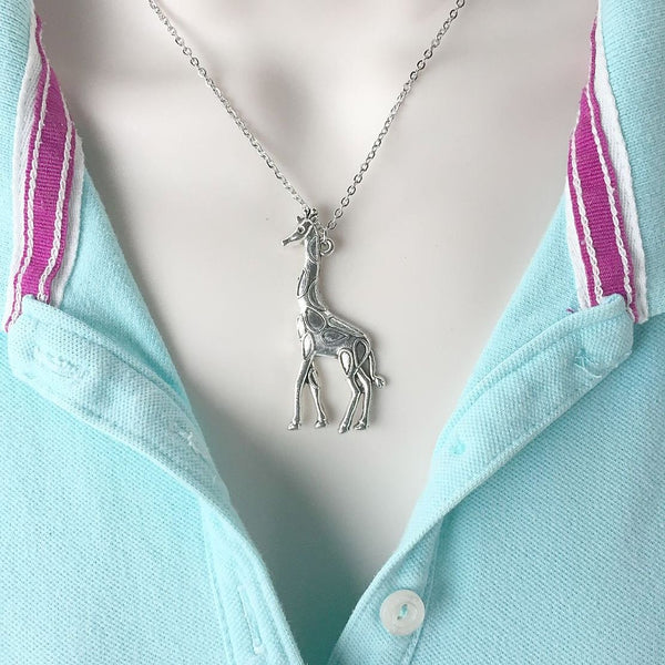 Beautiful Large Giraffe Charm Silver Chain Necklace
