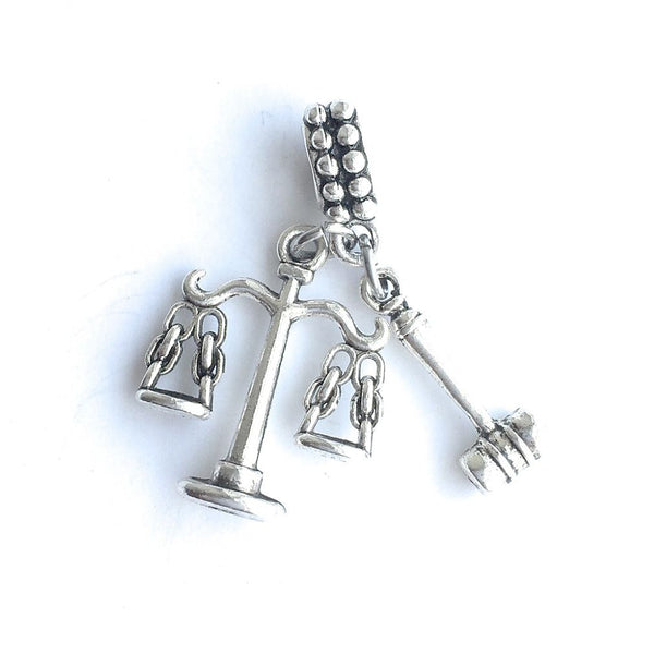 Attorney Lawyer Judge " GAVEL n SCALE" Silver Bead For Charm Bracelets