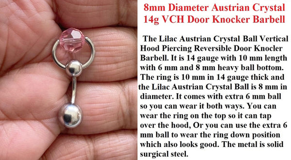 Lilac Austrian Crystal Door Knocker VCH Piercing Barbell.