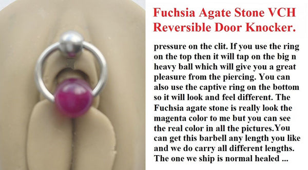 Fuchsia Agate Stone Reversible DOOR KNOCKER for Vertical Hood Piercing.