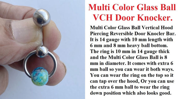 Multi Mostly Blue Color Glass Ball Door Knocker VCH Piercing Barbell.