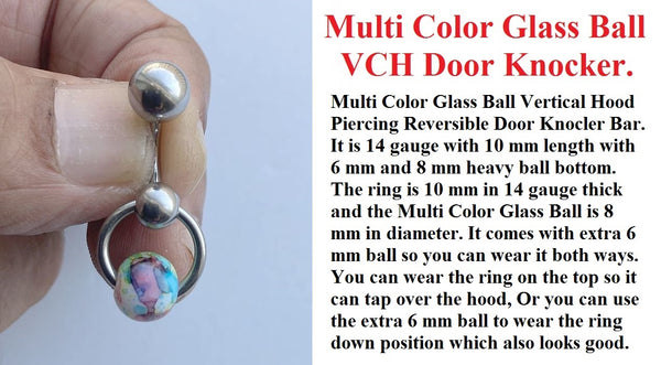 Multi Mostly White Color Glass Ball Door Knocker VCH Piercing Barbell.
