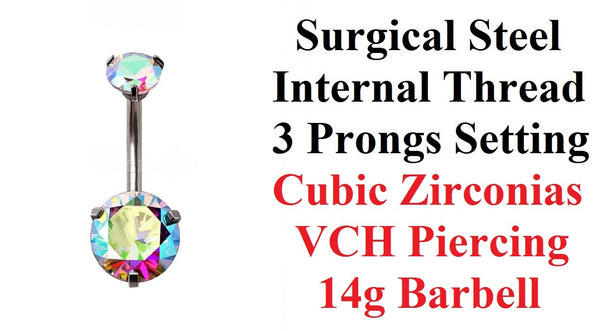 Surgical Steel INTERNALLY THREADED AB Prong Set CZs VCH Barbell.