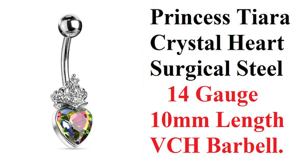 PRINCESS TIARA Crystal Heart 14 gauge 10 mm VCH Barbell.