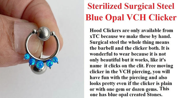 Sterilized Surgical Steel 5 Blue Opals VCH CLICKER 14g Barbell w Heavy Ball.