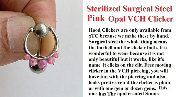 Sterilized Surgical Steel 5 Pink Opals VCH CLICKER 14g Barbell w Heavy Ball.