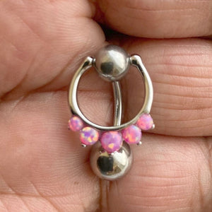 Sterilized Surgical Steel 5 Pink Opals VCH CLICKER 14g Barbell w Heavy Ball.