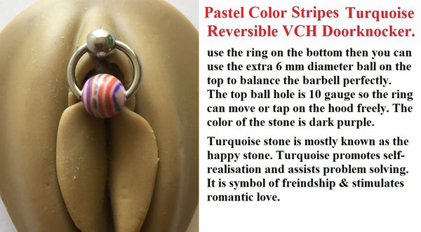 Pastel Color Stripes Turquoise Reversible DOOR KNOCKER for Vertical Hood Piercing.