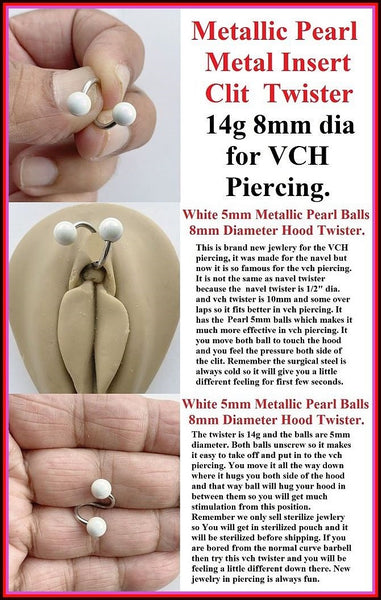 Metallic Pearl Balls 14g 8mm Diameter HOOD TWISTER Sterilized Surgical Steel.