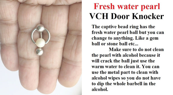 FRESH WATER PEARL Reversible DOOR KNOCKER for Vertical Hood Piercing.