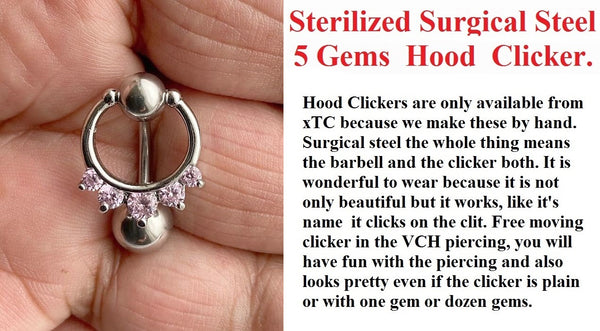 Sterilized Surgical Steel 5 Pink Gems VCH CLICKER 14g Barbell w Heavy Ball.