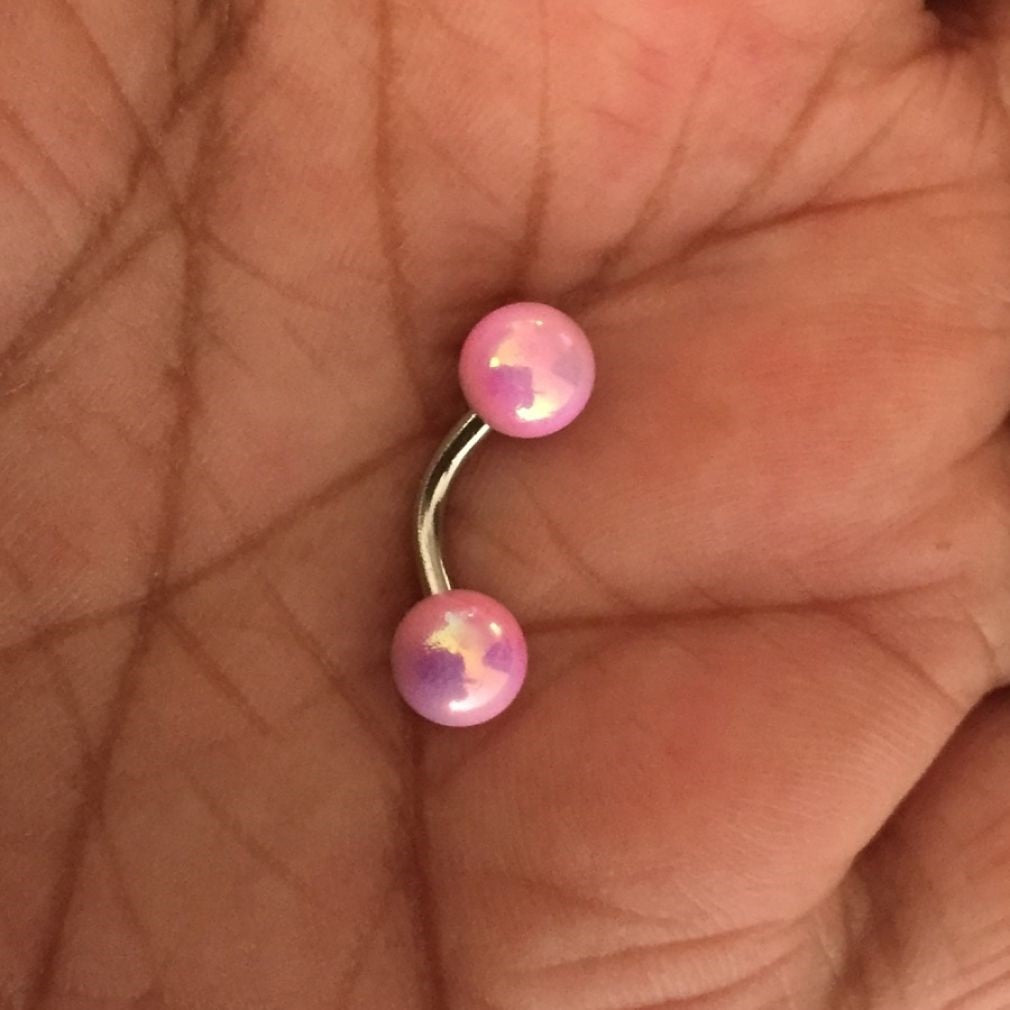 Pink Pearl Balls Surgical Steel Barbell for Vertical Hood Piercing 
