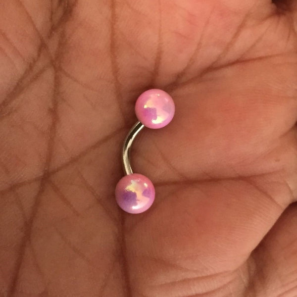 Pink Pearl Balls Surgical Steel Barbell for Vertical Hood Piercing.