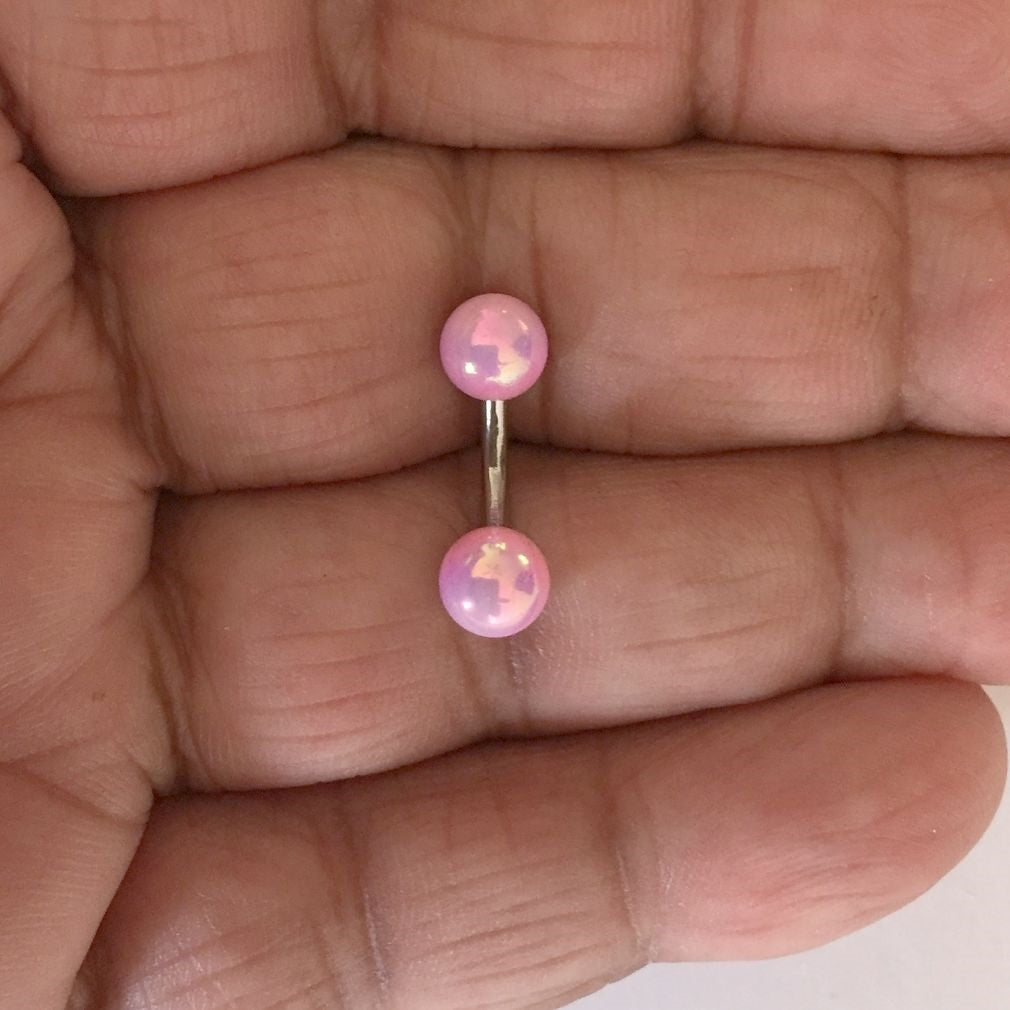 Pink Pearl Balls Surgical Steel Barbell for Vertical Hood Piercing.