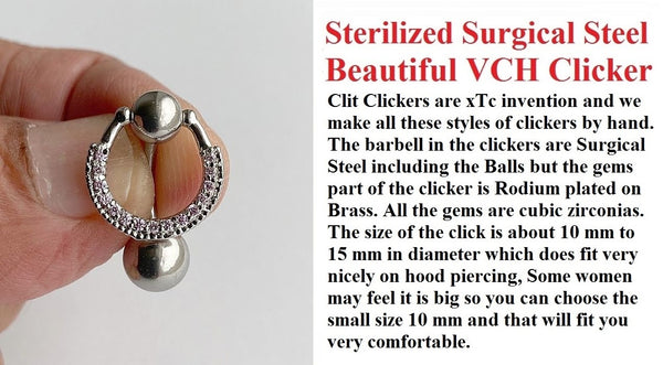 Sterilized Surgical Steel Pink Tiny Crystals VCH CLICKER 14g Barbell w Heavy Ball.
