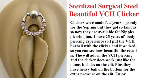 Sterilized Surgical Steel 10 Pink Gems VCH CLICKER 14g Barbell w Heavy Ball.