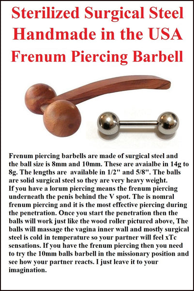 Sterilized Surgical Steel 8g w 10mm Balls Frenum Barbell or Vagina Massager.