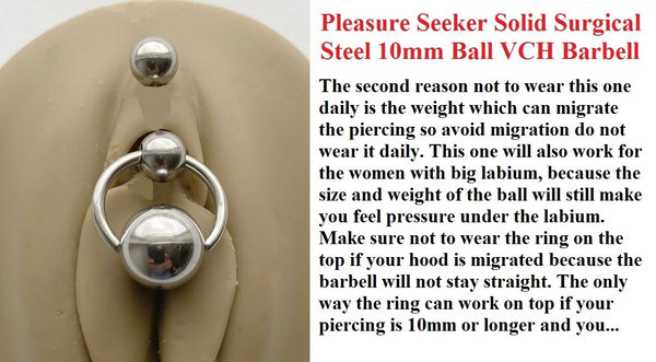 PLEASURE SEEKER Solid Surgical Steel 10mm CAPTIVE BALL 14g VCH Barbell.