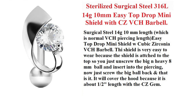 Sterilized Surgical Steel 14g 10mm Length Easy Top Drop MINI SHIELD VCH Barbell