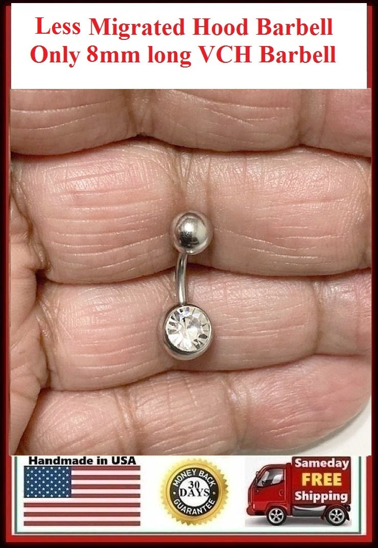 FOR LESS MIGRATED HOOD Only 8mm or 5/16" long VCH Gem Barbell.
