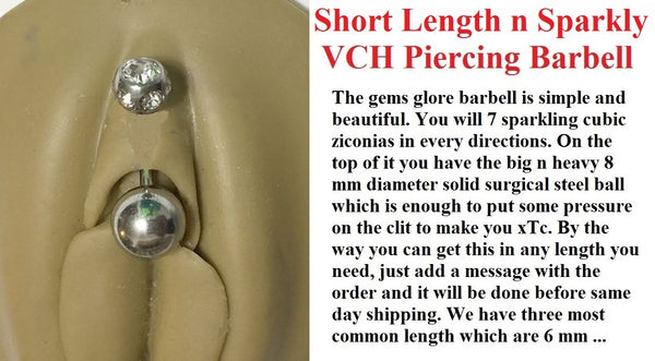 SHORT LENGTH (8mm) and SPARKLY Surgical Steel Barbell for Vertical Hood Piercing.