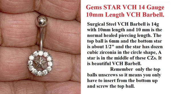 Sterilized Surgical Steel czs STAR 14 gauge VCH Barbell.