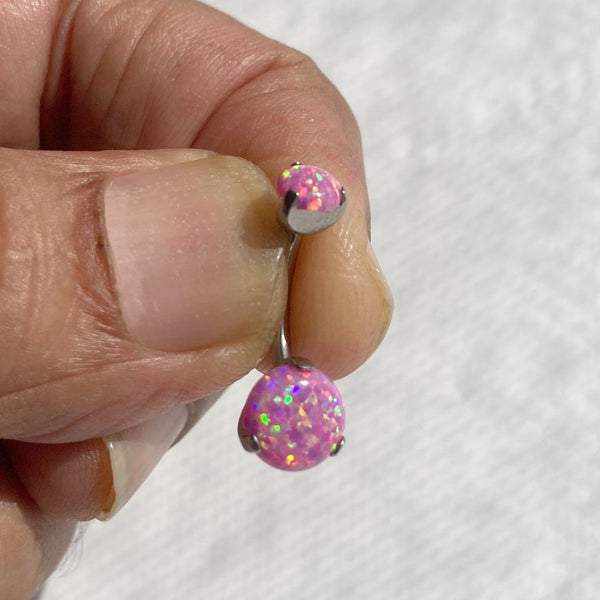 Titanium Grade 23 INTERNALLY THREADED Pink Opal Prong Set VCH Barbell.