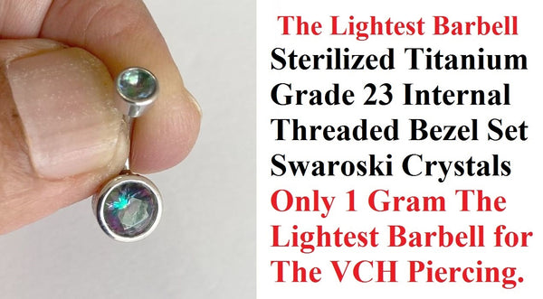 THE LIGHTEST 1 Gram Vitrail Medium Color Titanium INTERNALLY THREADED VCH Barbell.