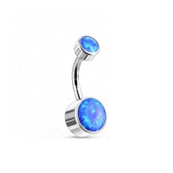 Titanium Grade 23 INTERNALLY THREADED Blue Opal Bezel Set VCH Barbell.