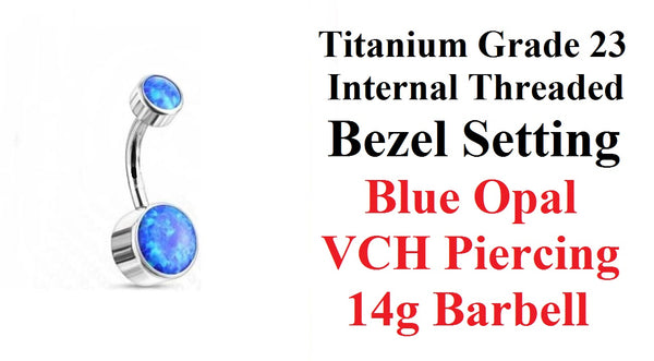 Titanium Grade 23 INTERNALLY THREADED Blue Opal Bezel Set VCH Barbell.