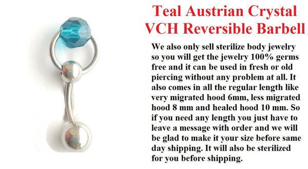 Teal Austrian Crystal Door Knocker VCH Piercing Barbell.
