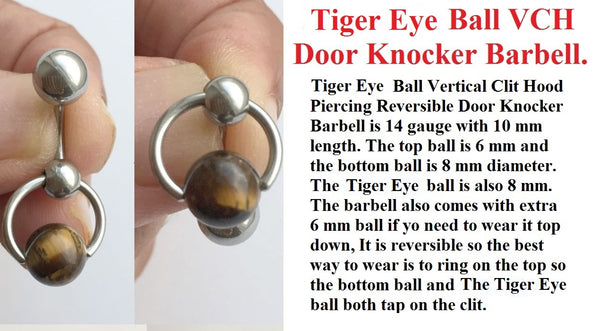 Tiger Eye Stone Reversible DOOR KNOCKER for Vertical Hood Piercing.