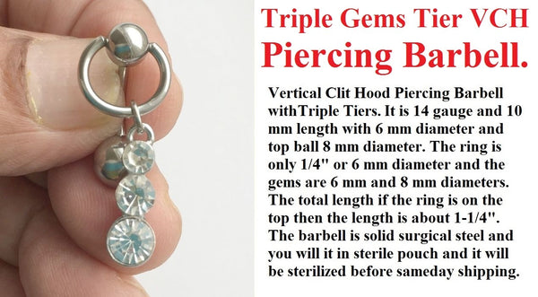 TRIPLE GEMS TIER VCH Piercing Barbell with Heavy Ball for EXTRA PRESSURE.