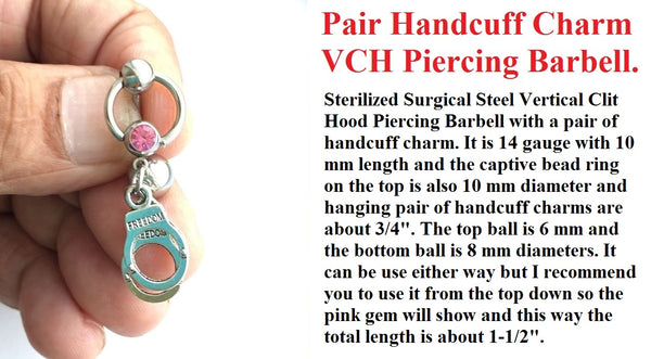 PAIR HANDCUFF Charms Surgical Steel 14g VCH Piercing Barbell.