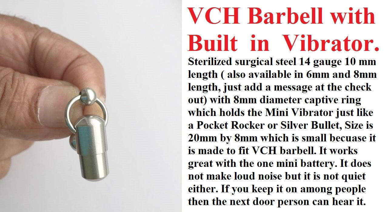Surgical Steel VCH Vibrating Barbell with DOZEN Batteries.  xtc-jewelry